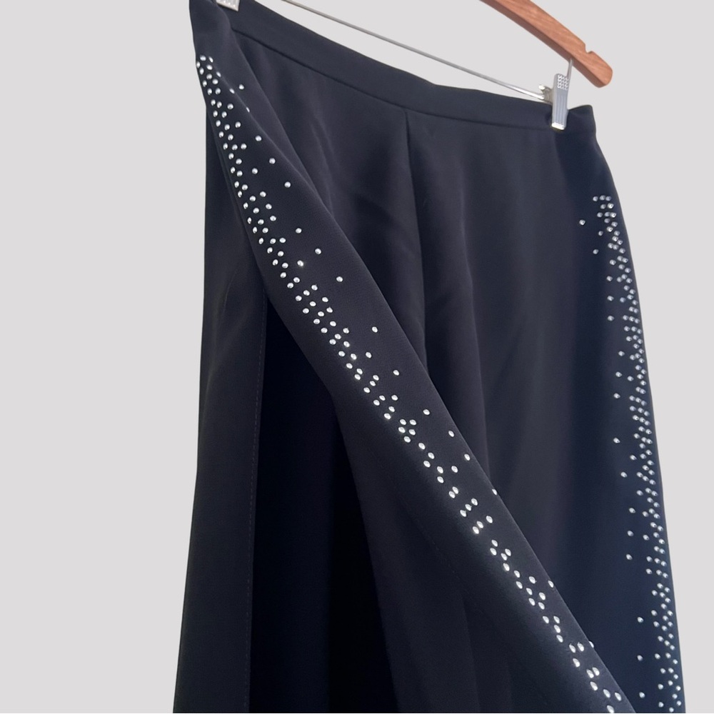 Vintage Betsy & Adam 2 Piece Set Semi-Sheer Wide Leg Flare Rhinestone Details - Picture 7 of 15